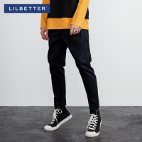 Lilbetter男士九分裤 黑色复古休闲裤时尚修身哈伦裤潮流小脚裤男