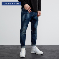 Lilbetter男士牛仔裤 浅色水洗九分裤嘻哈流行男裤冬装小脚休闲裤