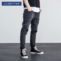 Lilbetter破洞牛仔裤男 复古水洗休闲裤韩版修身小脚男士九分裤潮