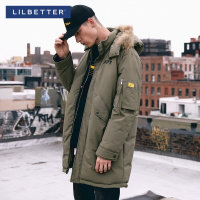Lilbetter男士中长款棉衣 冬季毛领连帽防寒服户外加厚潮流棉服男