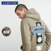 Lilbetter男士卫衣 拼接印花上衣补丁学生帽衫加绒宽松冬天卫衣男