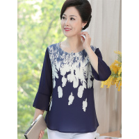 媛宿(YuanSu)妈妈夏装2018新款小衫中老年女装40-50岁大码短中袖T恤夏雪纺上衣6283