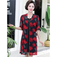 媛宿(YuanSu)妈妈夏装雪纺连衣裙两件套时尚40-50岁中老年女夏季套装裙子短袖6292