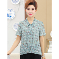 媛宿(YuanSu)妈妈夏装上衣雪纺T恤衫2018夏新款40五十岁小衫中老年短袖小衫女