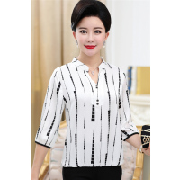 媛宿(YuanSu)中年夏装短款上衣衬衫年轻妈妈夏季打底衫中老年女装时尚条纹T恤
