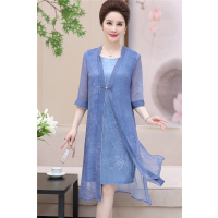 媛宿(YuanSu)妈妈夏装连衣裙两件套中年女夏季过膝长裙子2018新款中老年40岁50