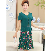 媛宿(YuanSu)妈妈夏装中年女装2018新款短袖连衣裙30-40-50岁中老年人夏季裙子