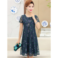 媛宿(YuanSu)妈妈夏装中老年女装中长款蕾丝连衣裙40岁50岁中年人宽松裙子