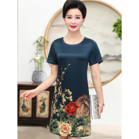 媛宿(YuanSu)妈妈夏装连衣裙高贵四十岁女人裙子中老年女装中长款时尚过膝长裙