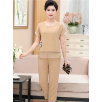 媛宿(YuanSu)新款妈妈装短袖套装女夏季雪纺衣服40岁50中老年人时尚宽松两件套