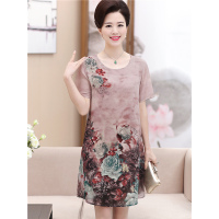 媛宿(YuanSu)2018新款40-50岁修身显瘦裙子潮中年女夏装时尚印花妈妈装连衣裙