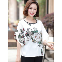 媛宿(YuanSu)妈妈夏装短袖上衣服装中年女装2018新款40-50岁中老年衬衫T恤