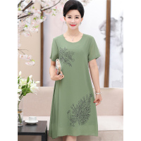 媛宿(YuanSu)妈妈夏装中长款雪纺连衣裙气质中年女装过膝裙子中老年2018新款
