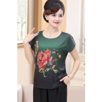 媛宿(YuanSu)中年妇女短袖T恤妈妈夏装上衣阔腿裤套装中老年女装两件套40-50岁