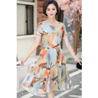 媛宿(YuanSu)妈妈装年轻显瘦雪纺连衣裙中年女夏中长款时尚大码裙子35-45岁6351