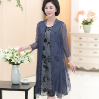 媛宿(YuanSu)妈妈夏装连衣裙中年女2018新款四十岁50雪纺过膝高贵裙子中老年装6359
