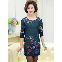 媛宿(YuanSu)中老年女装秋装外穿连衣裙中年妈妈装春秋民族风中长款长袖打底衫6386