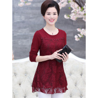 媛宿(YuanSu)中年人女装连衣裙春秋款长袖修身蕾丝打底衫薄40岁妈妈装秋季裙子6396