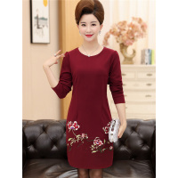 媛宿(YuanSu)中老年女装秋装连衣裙妈妈装春秋长袖打底衫中年人中长款T恤上衣6398