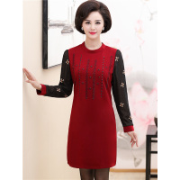 媛宿(YuanSu)2018秋季中老年女装长袖连衣裙中年妈妈装40岁50韩版中长款打底衫6406