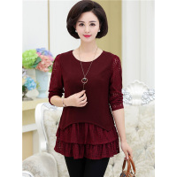 媛宿(YuanSu)中老年女秋装长袖打底衫40岁宽松T桖中年妈妈装春秋中长款连衣裙6408