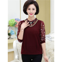 媛宿(YuanSu)中老年妇女装秋装针织打底衫妈妈春秋气质薄款T恤衫上衣2018新款6409
