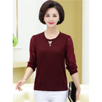 媛宿(YuanSu)2018新款妈妈装秋装T恤大码中年女短款上衣打底衫中老年女装长袖6410