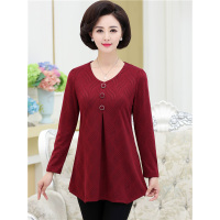 媛宿(YuanSu)2018新款中老年女装妈妈春秋装套头T恤40岁50岁中年人上衣打底衫6416