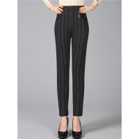 媛宿(YuanSu)中老年女竖条纹修身休闲裤秋冬款中年妈妈高腰弹力女裤大码小脚裤6453