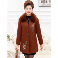 媛宿(YuanSu)2018新款中老年女装秋冬装毛呢大衣中年妈妈大毛领中长款加棉外套6420
