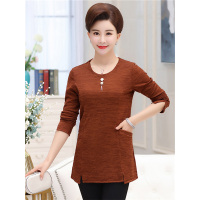 媛宿(YuanSu)中年女装妈妈秋装打底衫春秋长袖t恤上衣短款宽松40-50岁2018新款6418