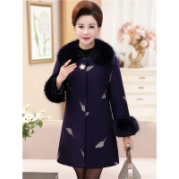 媛宿(YuanSu)中老年呢子大衣女秋冬中长款宽松毛领中年女装高贵妈妈装毛呢外套6457