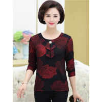 媛宿(YuanSu)2018春秋季新款女装 中老年女装打底衫针织衫印花时尚妈妈装6459