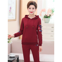 媛宿(YuanSu)中年女式休闲薄款套装中老年女装两件套40岁50妈妈装秋装运动卫衣6471