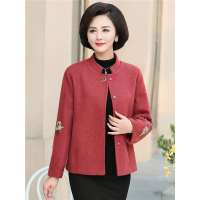 媛宿(YuanSu)2018新款妈妈秋装休闲外套短款中老年女装春秋毛呢上衣宽松40岁6477