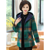 媛宿(YuanSu)中老年女妈妈毛呢外套春秋装40岁50中年妇女风衣中长款连帽呢大衣6489