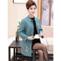 媛宿(YuanSu)中老年女装秋冬开衫毛呢外套中年妈妈装中长款刺绣风衣长袖上衣新6525
