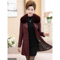 媛宿(YuanSu)秋冬新款皮衣女中老年女装中长款秋装外套修身气质妈妈装PU皮风衣6528