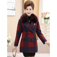 媛宿(YuanSu)中老年女秋冬装呢子大衣40-50岁妈妈装毛呢外套毛领格子风衣加厚6532