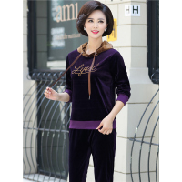 媛宿(YuanSu)妈妈秋冬装长袖金丝绒运动套装40-50岁中老年女装时尚休闲两件套6492