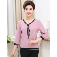 媛宿(YuanSu)妈妈秋装短款针织衫2018新款40岁50中老年女春秋款打底衫时尚上衣6493