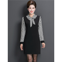 媛宿(YuanSu)妈妈装春秋新款高贵连衣裙40岁60中老年女装中长款宽松过膝气质裙6496