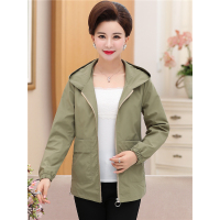 媛宿(YuanSu)妈妈春秋装夹克外套40岁50中年妇女风衣外套2018新款显瘦连帽上衣6505