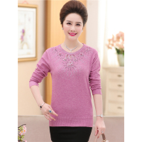媛宿(YuanSu)时尚妈妈装圆领镂空毛衣中老年女装气质优雅针织衫春秋上衣打底衫6514