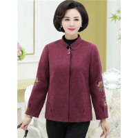 媛宿(YuanSu)2018新款中年妈妈秋装气质毛呢外套高贵短款中老年女春秋上衣薄款6620