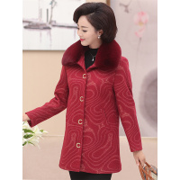 媛宿(YuanSu)妈妈装秋冬新款毛领呢子大衣中老年女装中长款加绒加厚毛呢外套6573