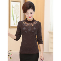 中年女装毛衣妈妈装加绒加厚T恤针织打底衫秋冬装中老年保暖上衣6589