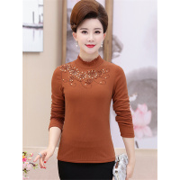 秋冬新款半高领加绒加厚打底衫女蕾丝中年妈妈装大码保暖长袖上衣6600