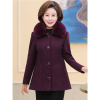 中老年女秋冬毛呢外套高贵2018新款50-60岁妈妈装大毛领呢子大衣6607