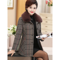 2018新款中老年女冬装带毛领加厚毛呢外套中年妈妈装格子毛呢大衣6663